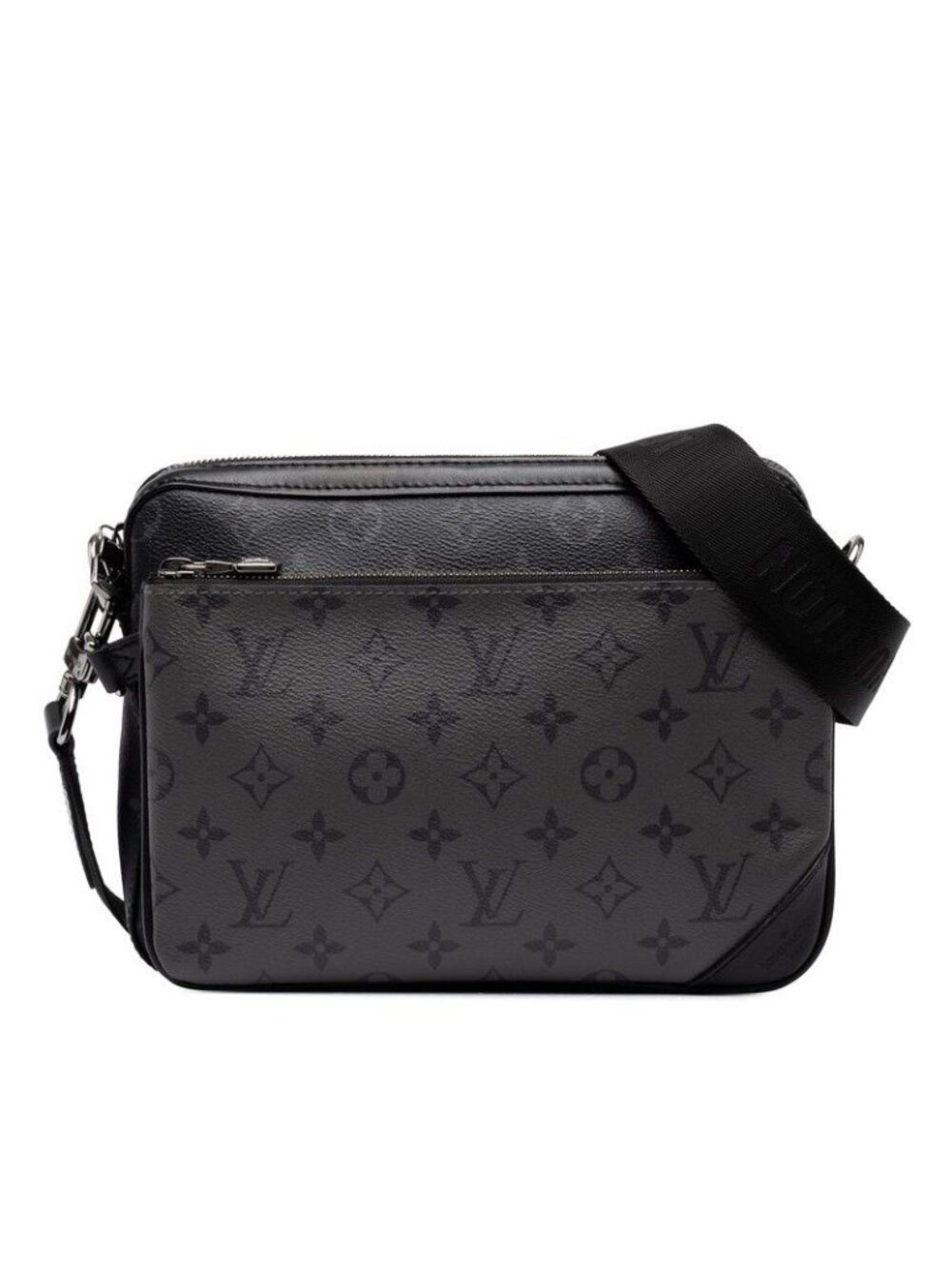 Louis Vuitton Monogram Eclipse Trio Messenger Crossbody Shoulder Bag Black Gray